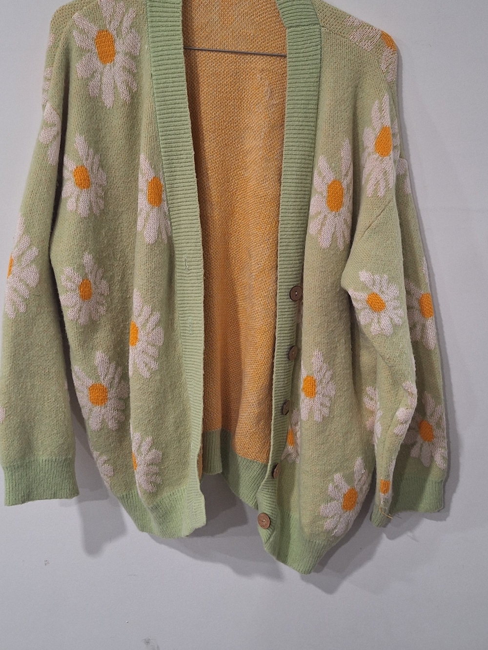 Daisy Print Green Cardigan Sweater